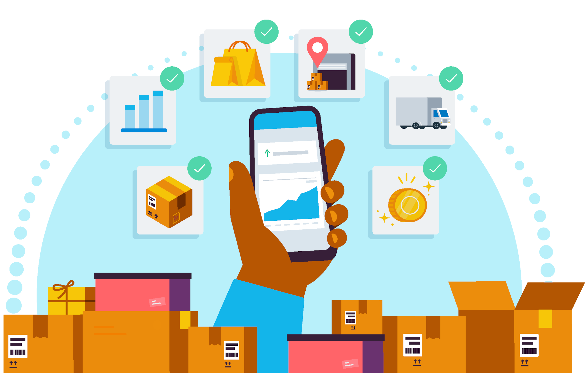 A B2B business owner sorting inventory on their phone